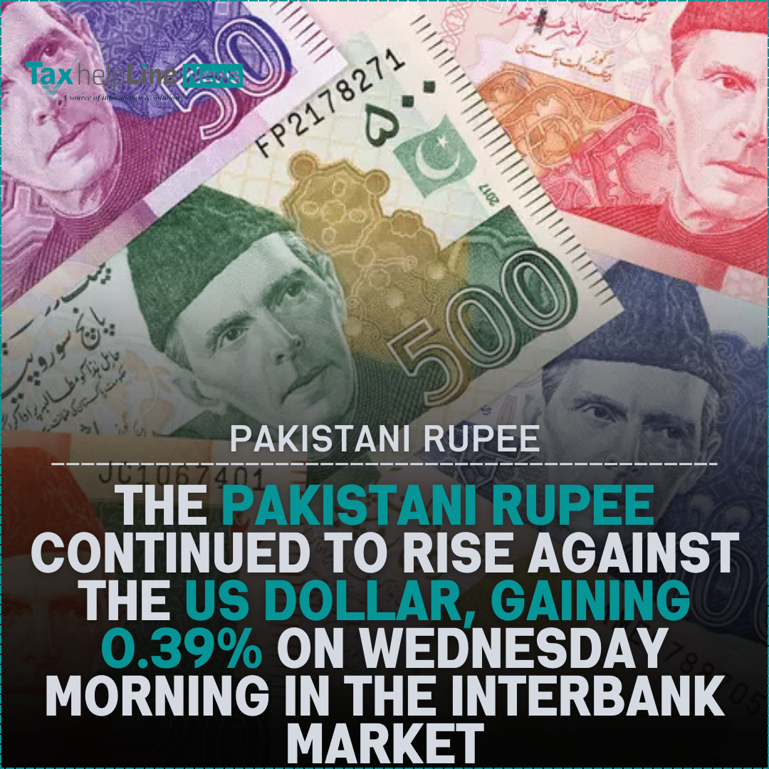 The Pakistani rupee continued to rise against the US dollar, gaining 0.39%  on Wednesday morning in the interbank market